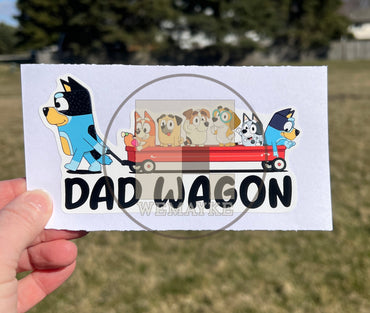 (B113) Dad Wagon With 6 Kids - Dog Family Decal / Sticker