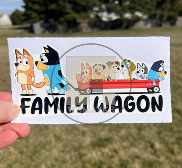 (B115) Family Wagon With 6 Kids - Dog Family Decal / Sticker