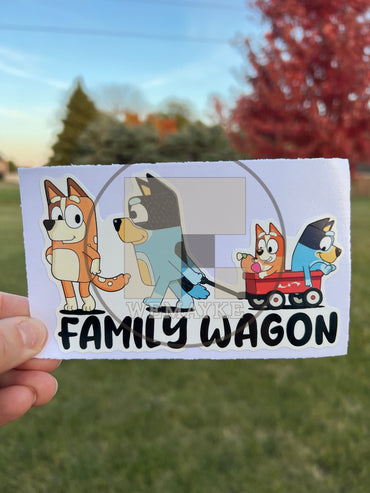 (B58) Family Wagon With 2 Kids - Dog Family Decal / Sticker