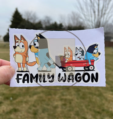 (B62) Family Wagon With 3 Kids - Dog Family Decal / Sticker