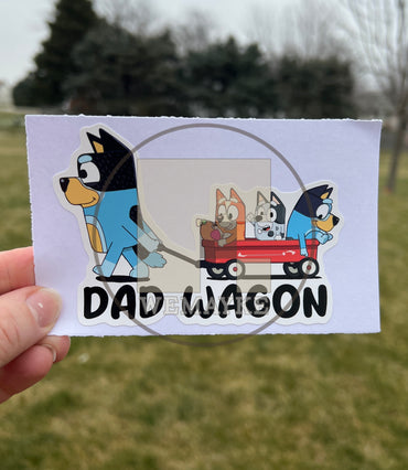 (B68) Dad Wagon With 3 Kids - Dog Family Decal / Sticker
