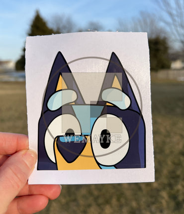 (B87) Blue Puppy Peeker - Dog Family Decal / Sticker