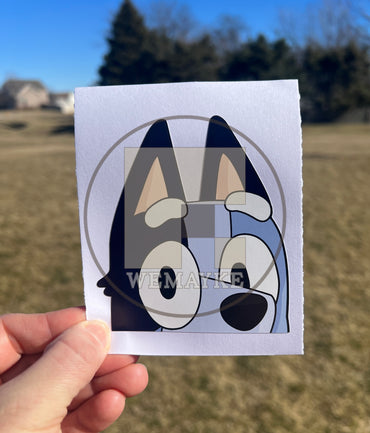 (B90) Multi-Blue Puppy Peeker - Dog Family Decal / Sticker
