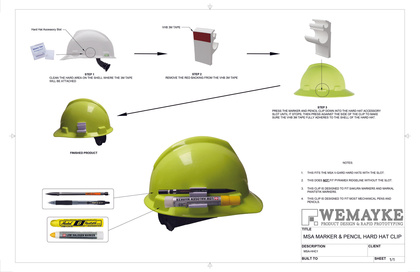 Hard Hat Marker & Pencil Holder - MSA