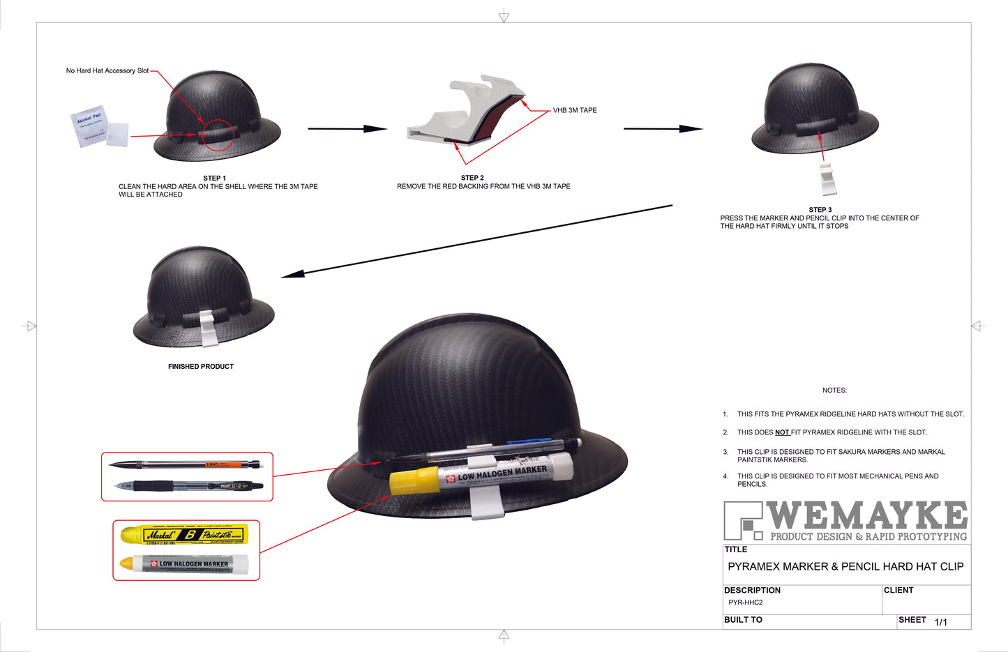 Hard Hat Marker & Pencil Holder - Pyramex