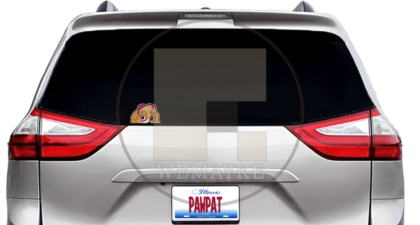 (S169) Girl Paw Puppy Peeker - Dog Family Decal / Sticker