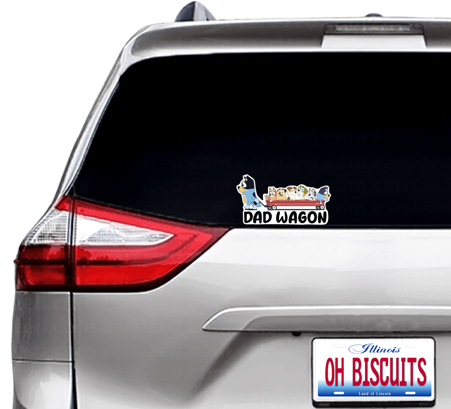 (B113) Dad Wagon With 6 Kids - Dog Family Decal / Sticker