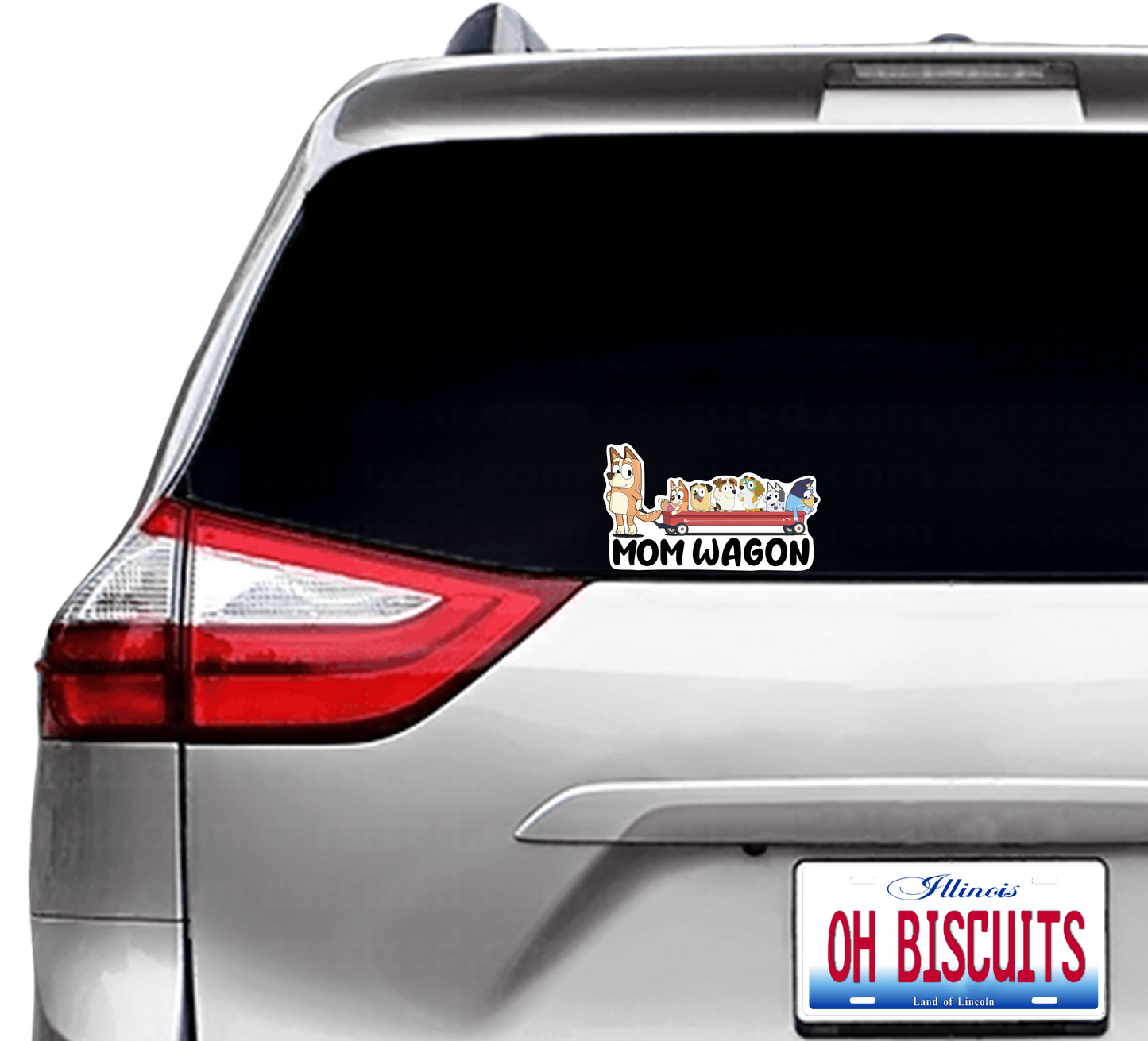 (B114) Mom Wagon With 6 Kids - Dog Family Decal / Sticker