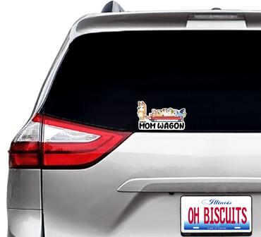(B114) Mom Wagon With 6 Kids - Dog Family Decal / Sticker