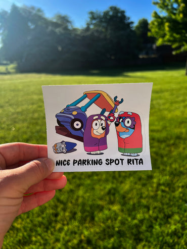 (B14) Nice parking spot, Rita! - Dog Family Decal / Sticker