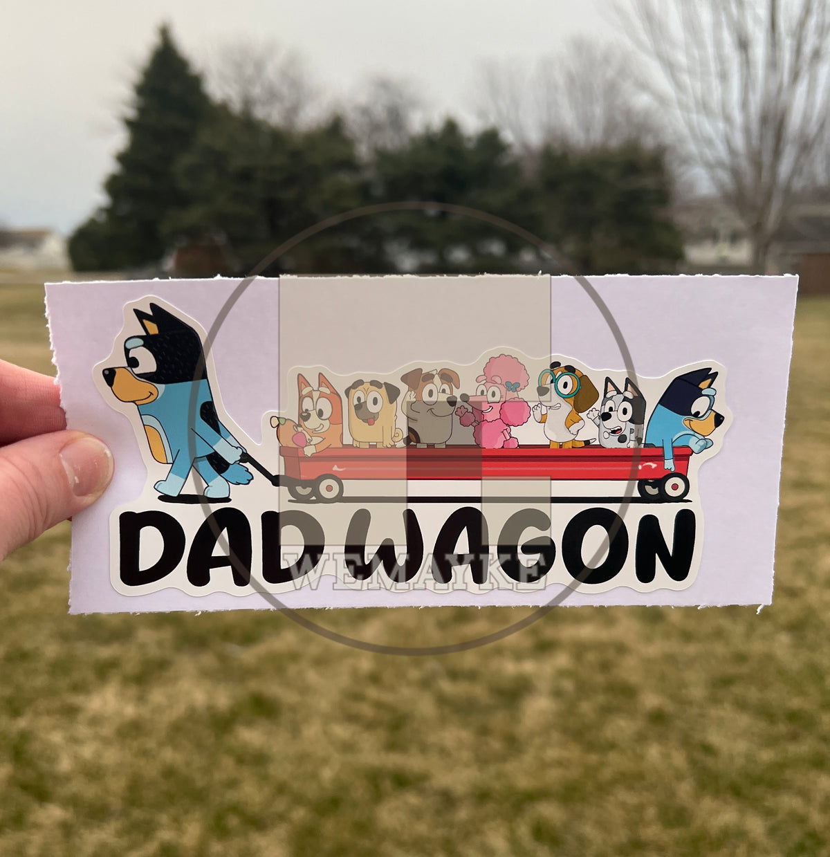 (B100) Dad Wagon With 7 Kids - Dog Family Decal / Sticker
