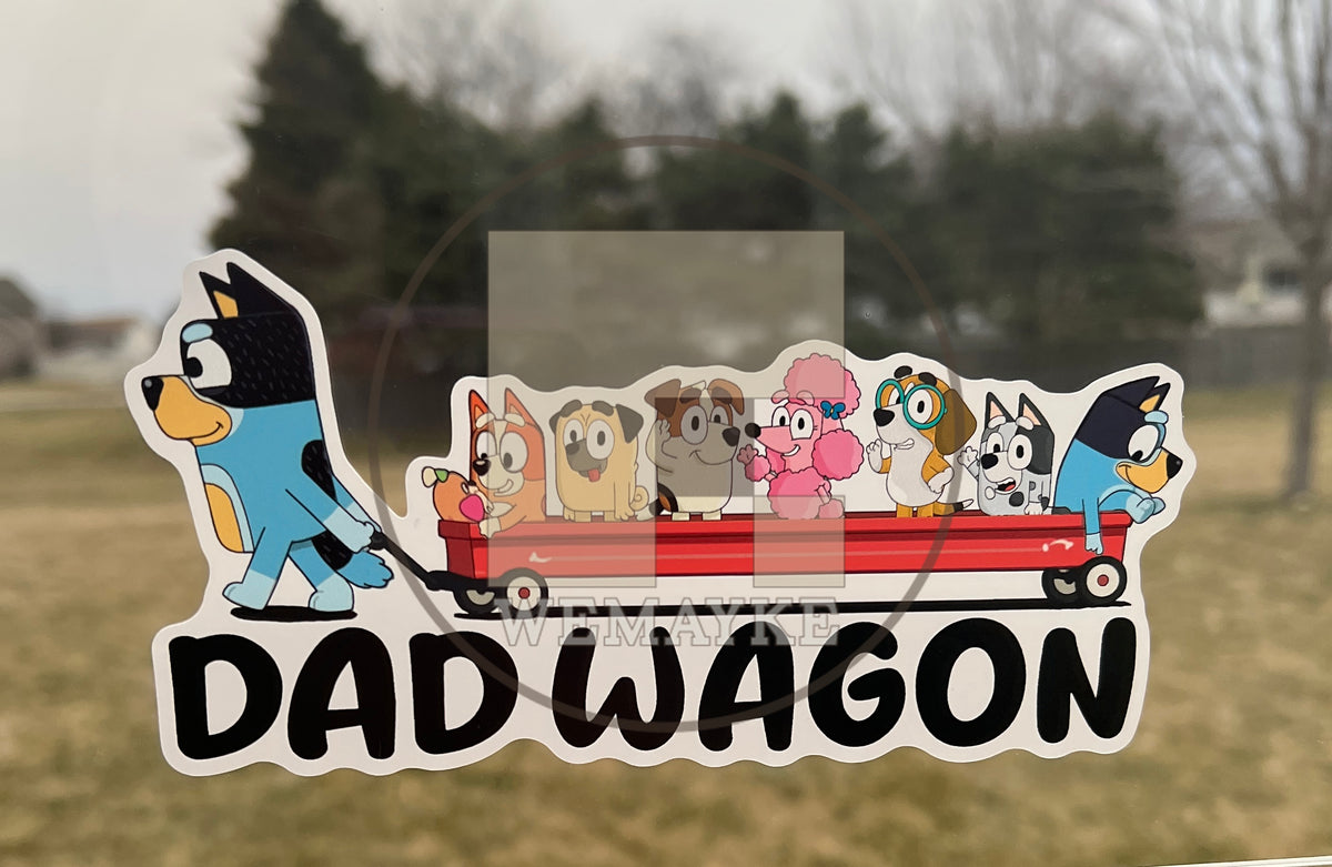 (B100) Dad Wagon With 7 Kids - Dog Family Decal / Sticker