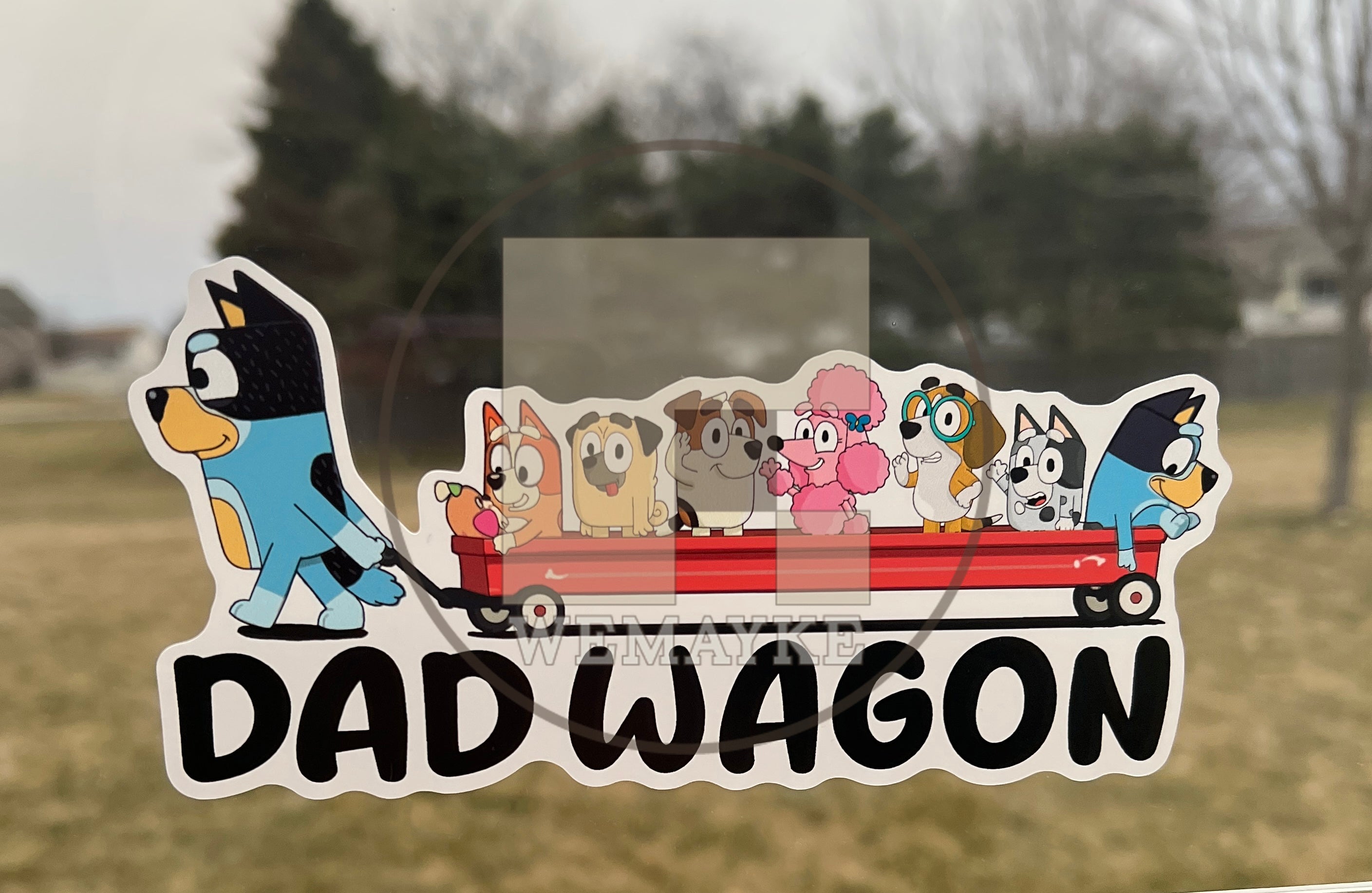 (B100) Dad Wagon With 7 Kids - Dog Family Decal / Sticker