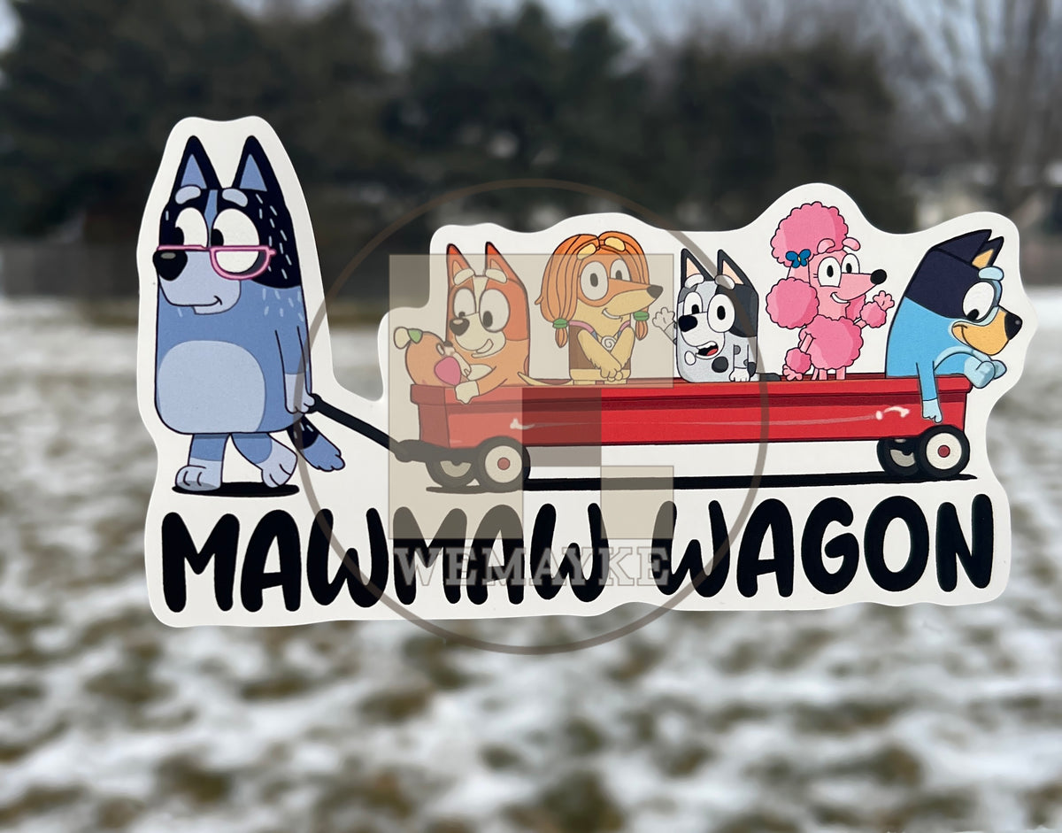 (B108) MawMaw Wagon With 5 Kids - Dog Family Decal / Sticker