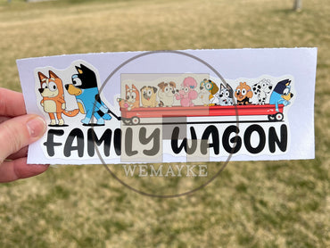 (B111) Family Wagon With 9 Kids - Dog Family Decal / Sticker