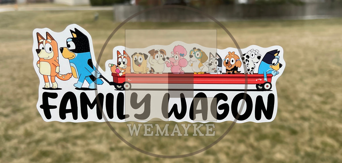 (B111) Family Wagon With 9 Kids - Dog Family Decal / Sticker