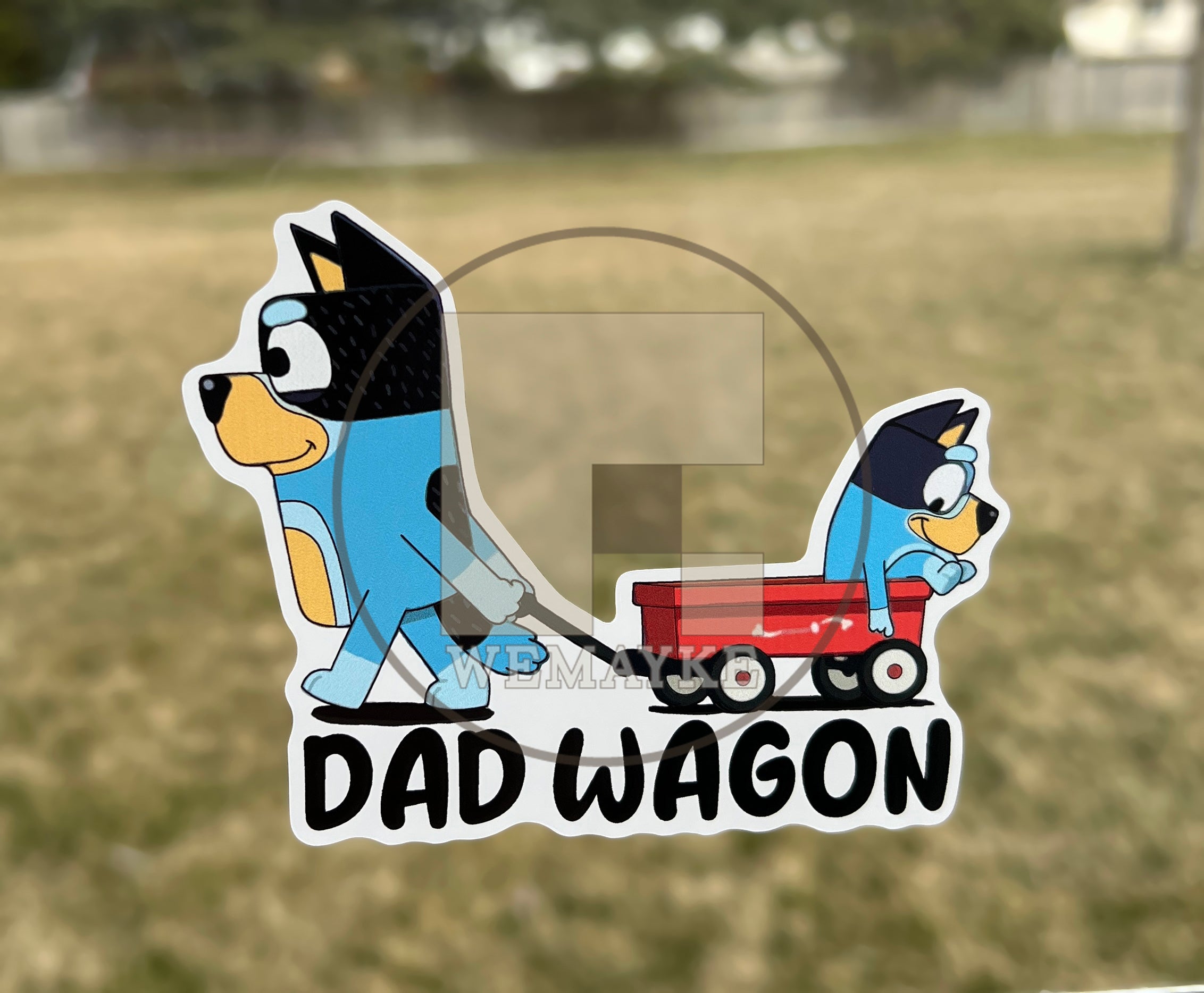(B112) Dad Wagon With 1 Kid - Dog Family Decal / Sticker
