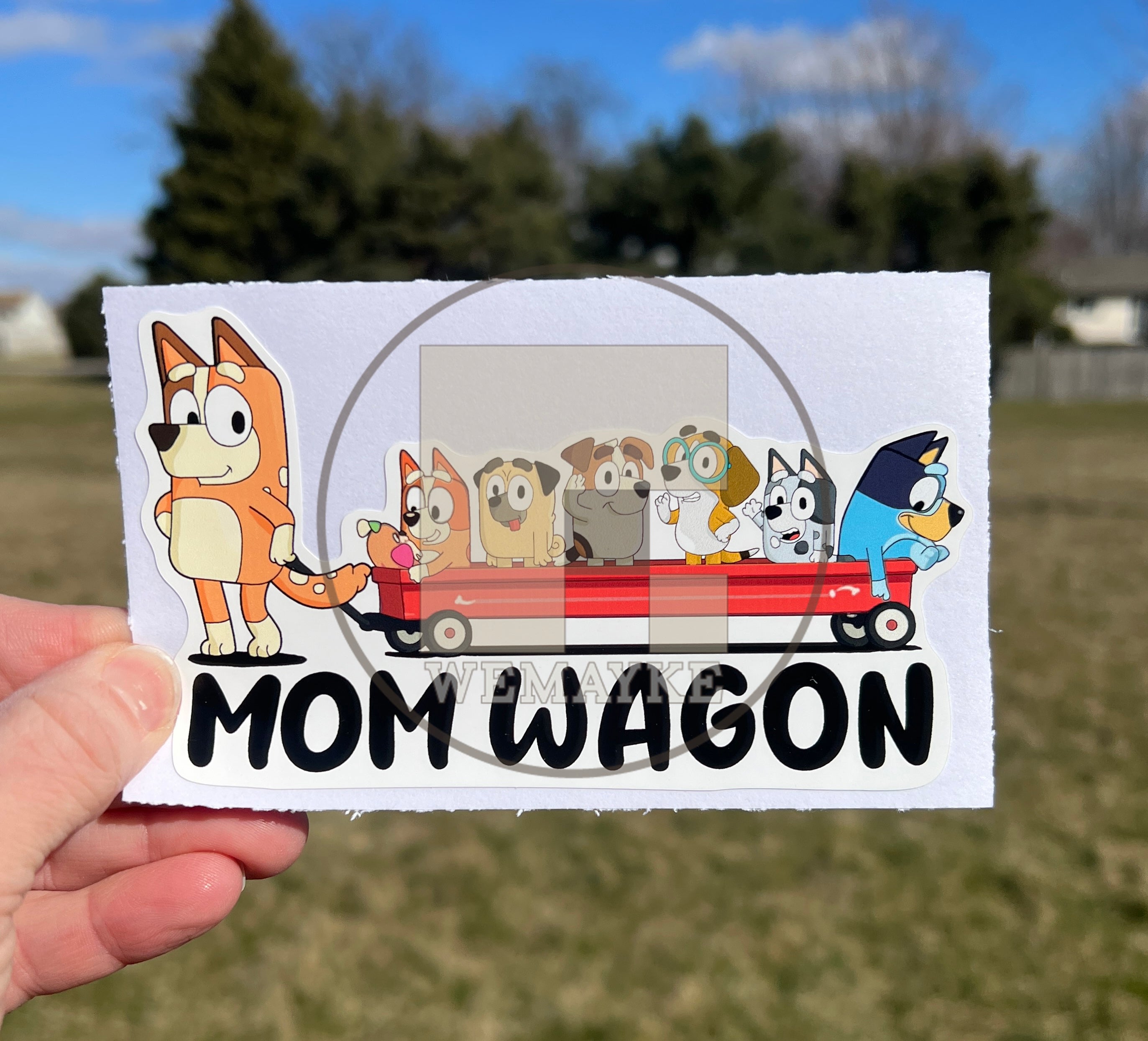 (B114) Mom Wagon With 6 Kids - Dog Family Decal / Sticker