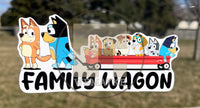 (B115) Family Wagon With 6 Kids - Dog Family Decal / Sticker
