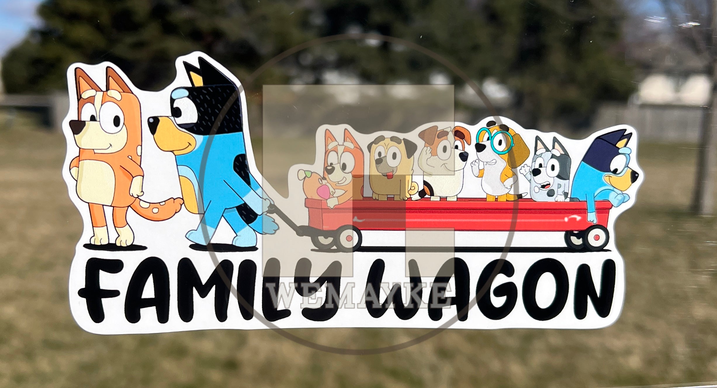 (B115) Family Wagon With 6 Kids - Dog Family Decal / Sticker
