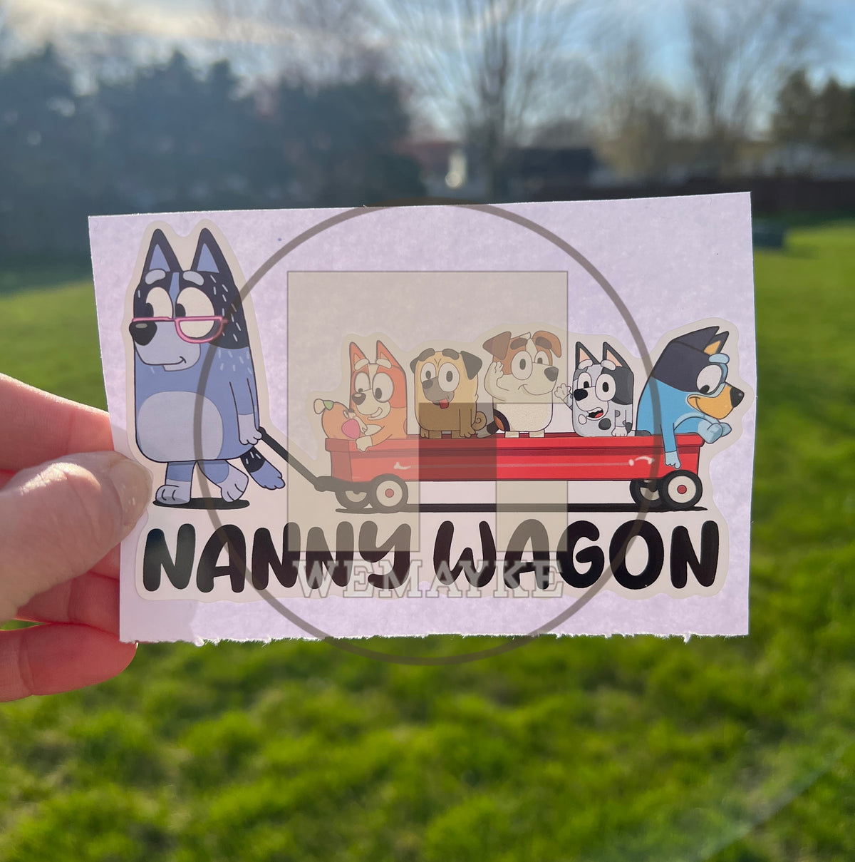 (B124) Nanny Wagon With 5 Kids - Dog Family Decal / Sticker