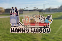(B124) Nanny Wagon With 5 Kids - Dog Family Decal / Sticker