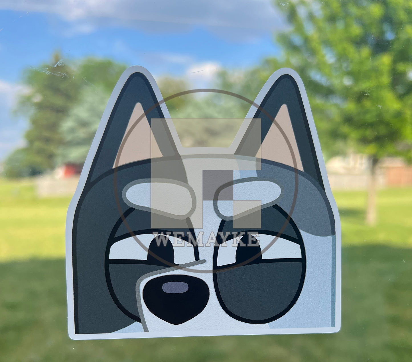 (B139) Mad Gray Puppy Peeker - Dog Family Decal / Sticker