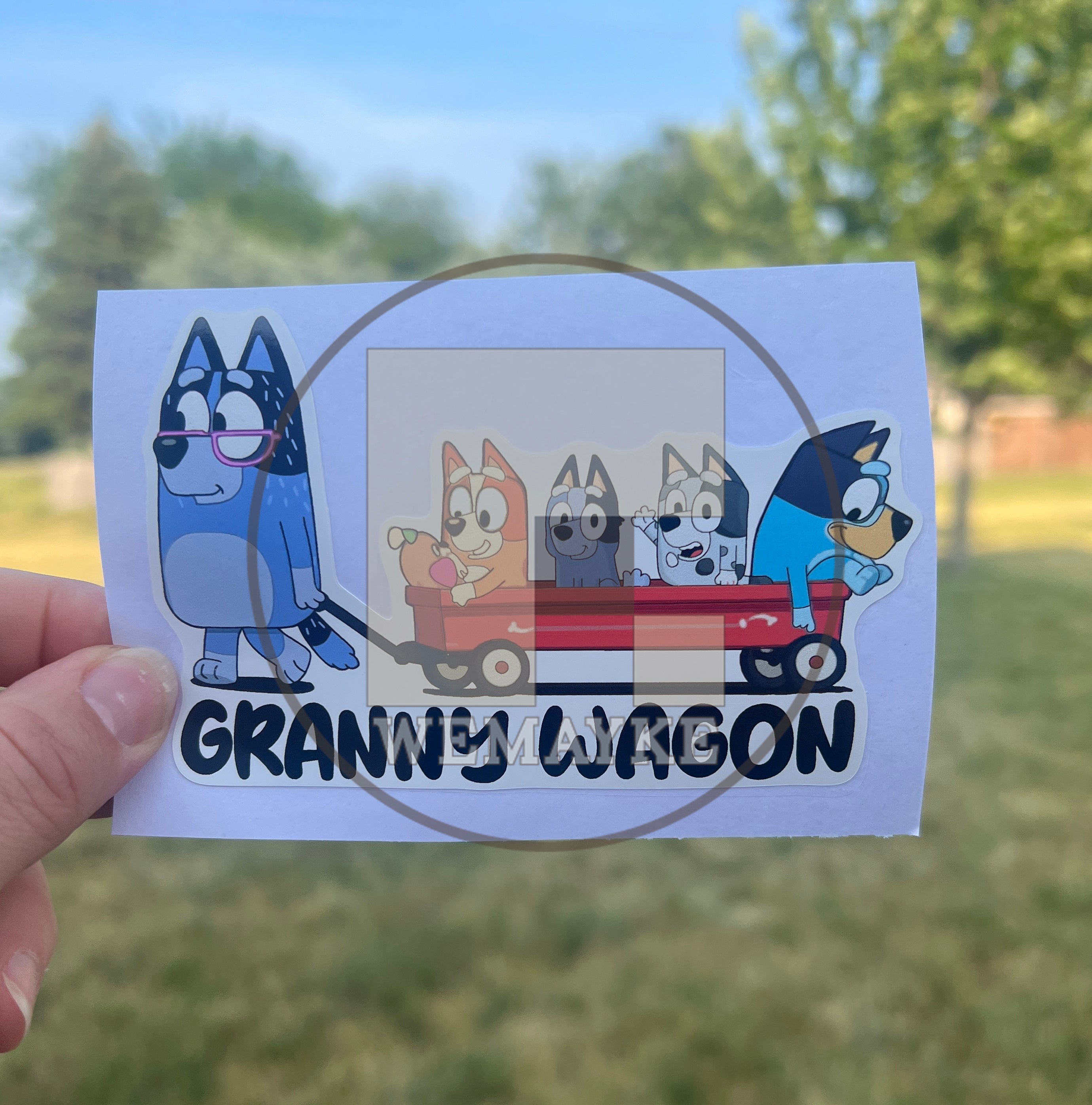 (B143) Granny Wagon of 4 - Dog Family Decal / Sticker