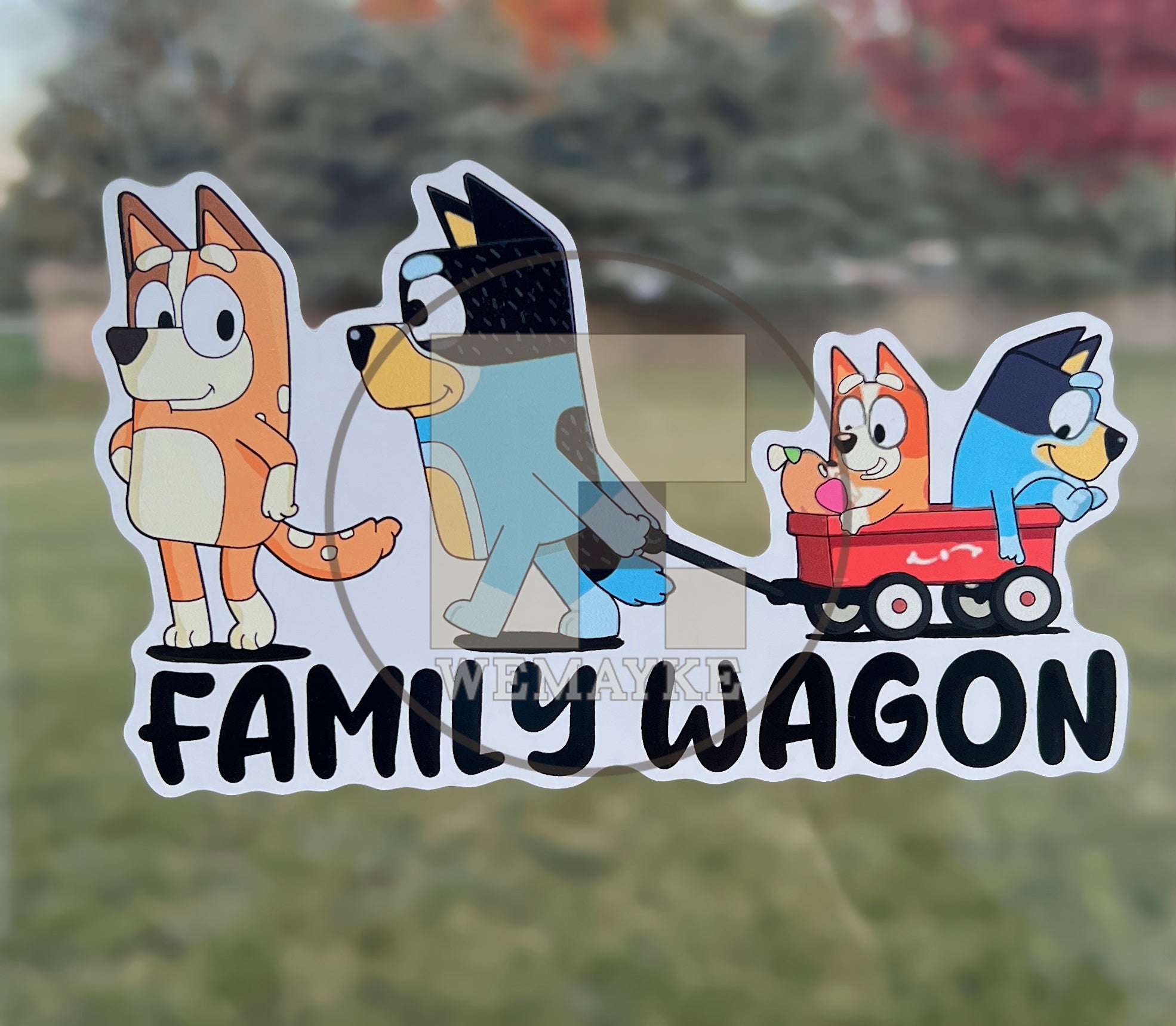 (B58) Family Wagon With 2 Kids - Dog Family Decal / Sticker