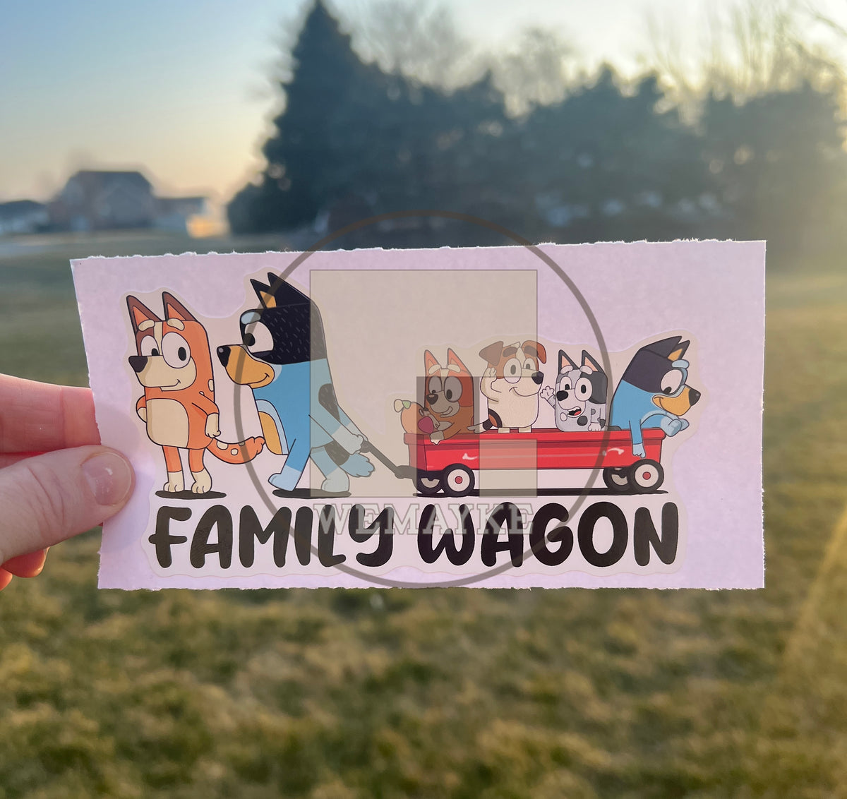 (B63) Family Wagon With 4 Kids - Dog Family Decal / Sticker