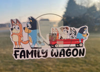 (B63) Family Wagon With 4 Kids - Dog Family Decal / Sticker