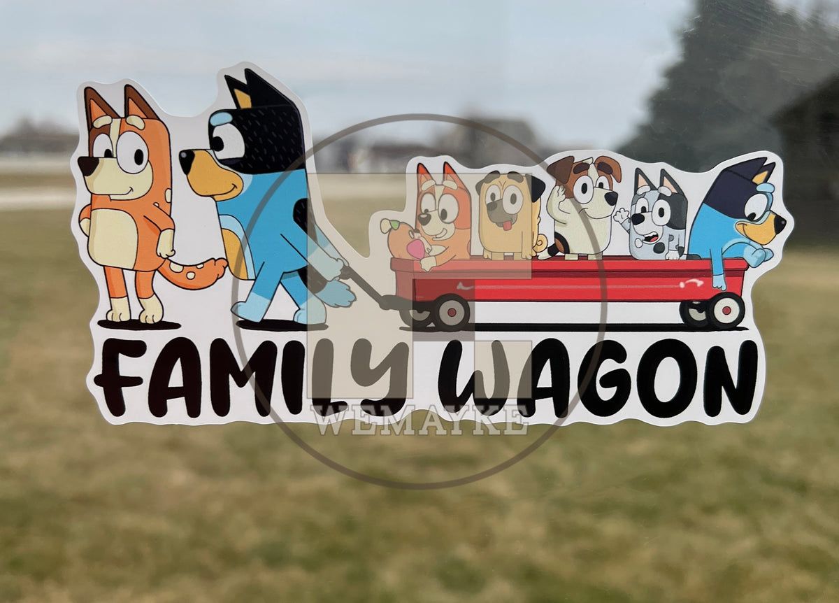 (B64) Family Wagon With 5 Kids - Dog Family Decal / Sticker
