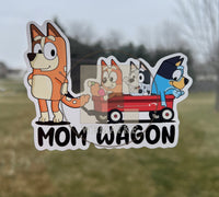 (B65) Mom Wagon With 3 Kids - Dog Family Decal / Sticker