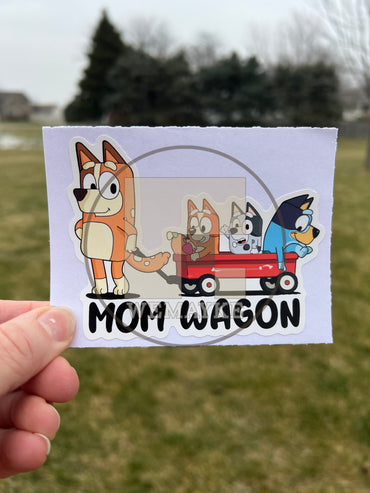 (B65) Mom Wagon With 3 Kids - Dog Family Decal / Sticker