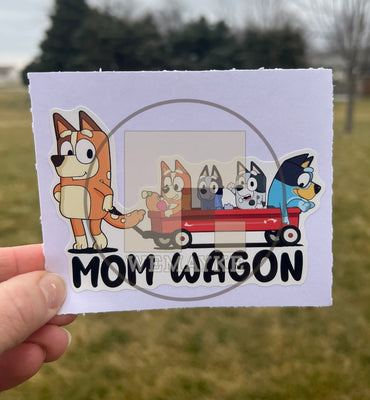 (B66) Mom Wagon With 4 Kids - Dog Family Decal / Sticker