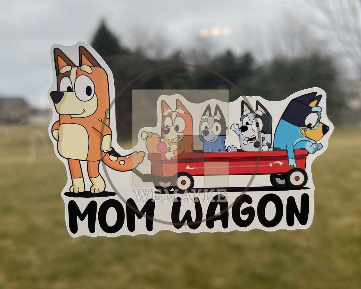 (B66) Mom Wagon With 4 Kids - Dog Family Decal / Sticker
