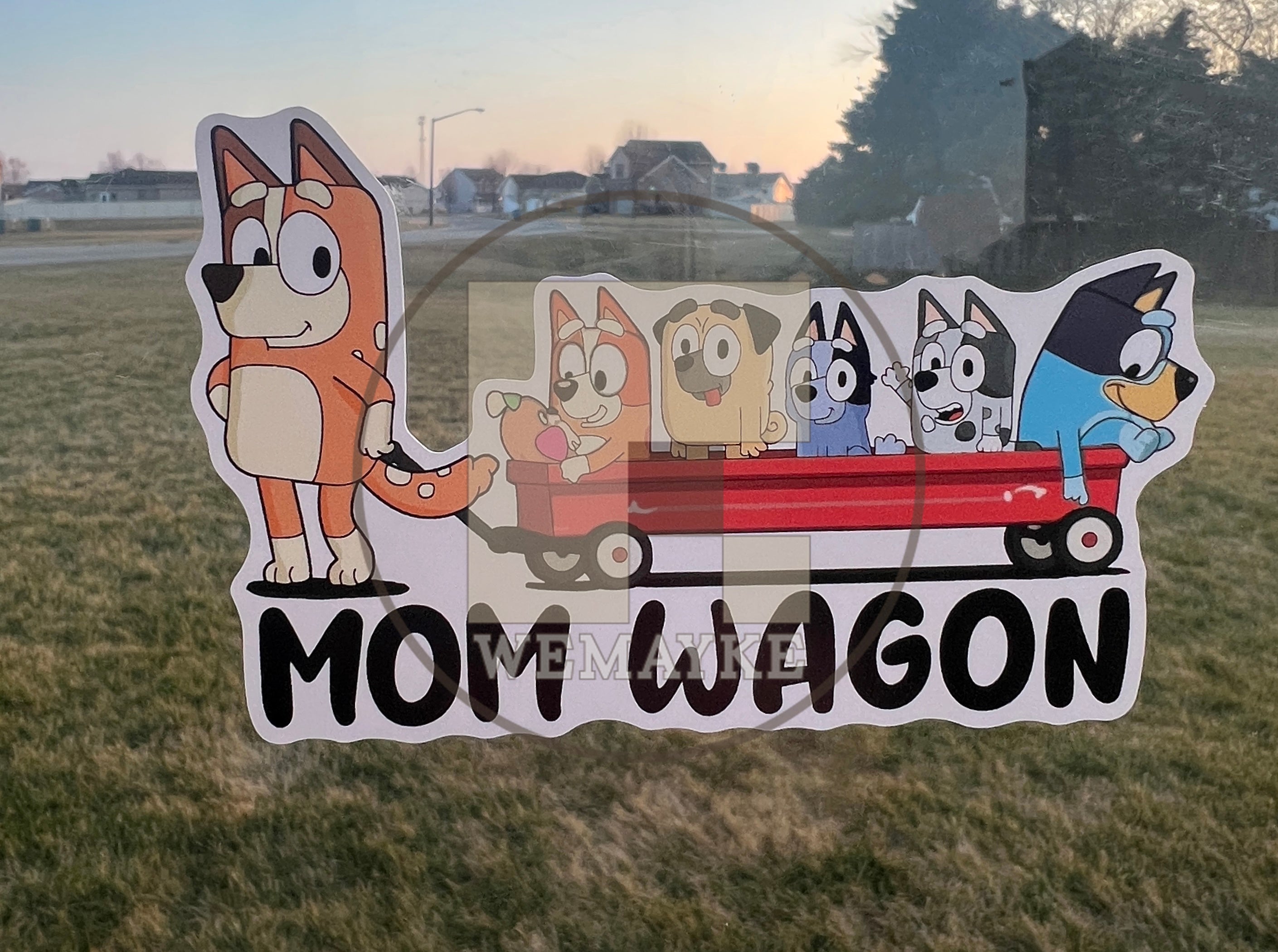 (B67) Mom Wagon With 5 Kids - Dog Family Decal / Sticker
