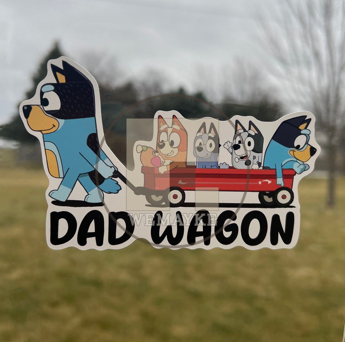 (B69) Dad Wagon With 4 Kids - Dog Family Decal / Sticker