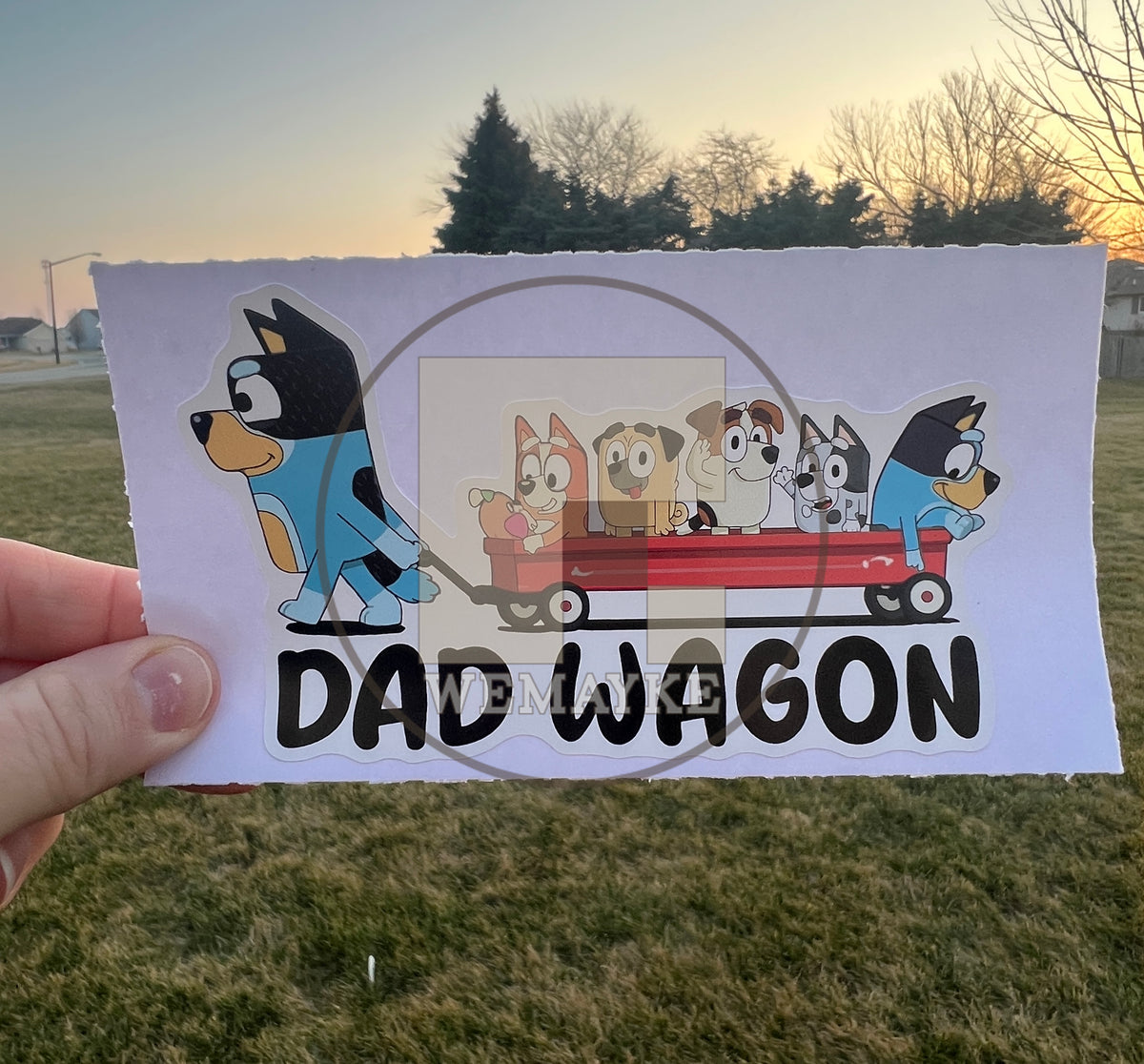 (B70) Dad Wagon With 5 Kids - Dog Family Decal / Sticker