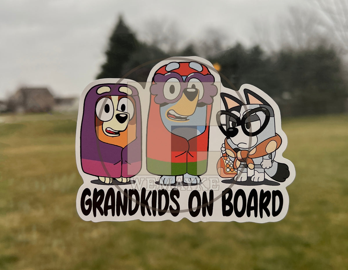 (B81) Grandkids On Board 3g - Dog Family Decal / Sticker