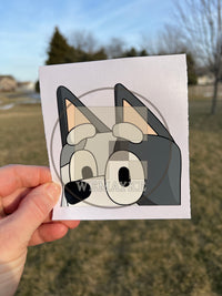 (B86) Gray Puppy Peeker - Dog Family Decal / Sticker