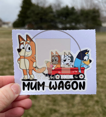 (B93) Mum Wagon With 3 Kids - Dog Family Decal / Sticker