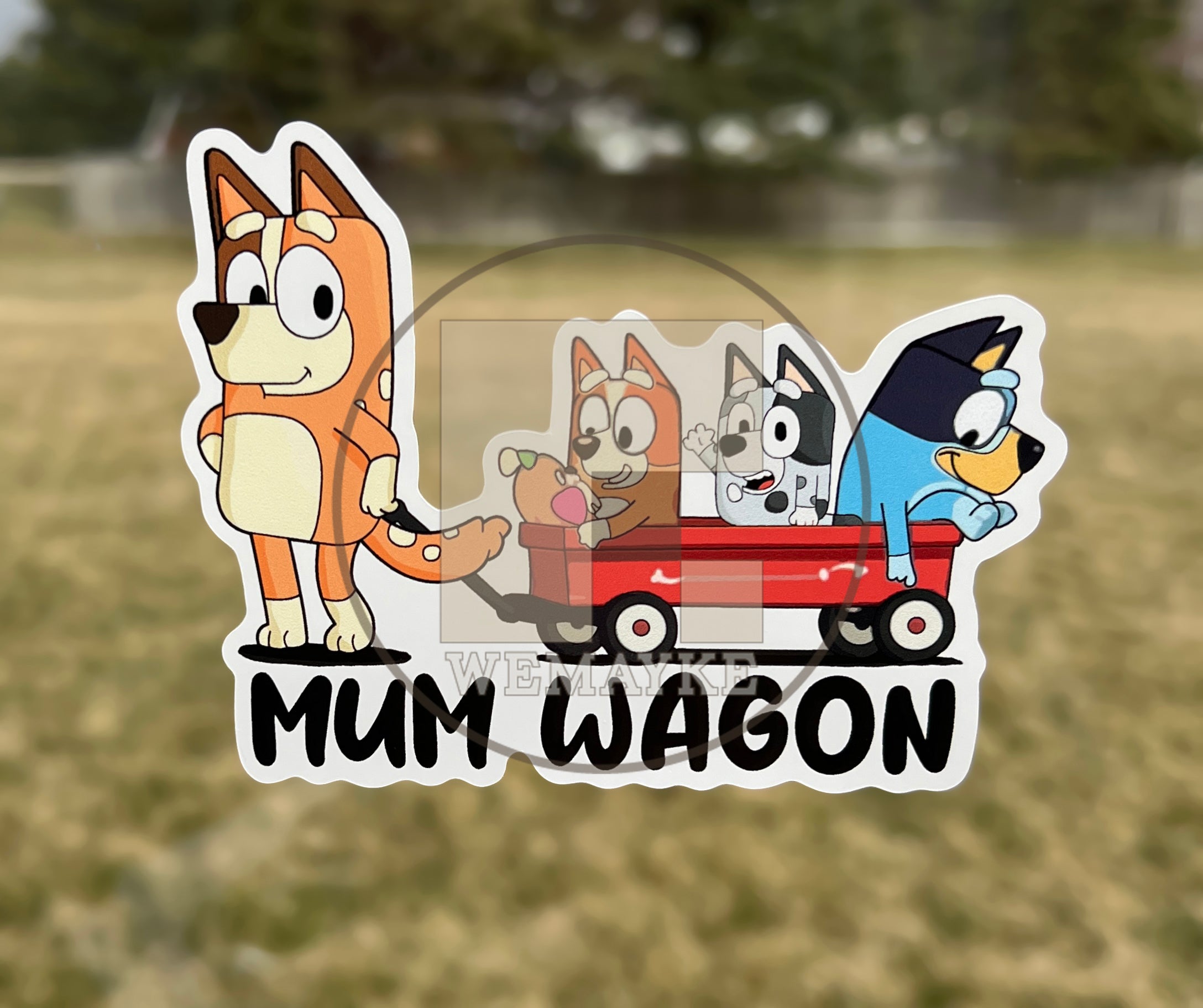 (B93) Mum Wagon With 3 Kids - Dog Family Decal / Sticker