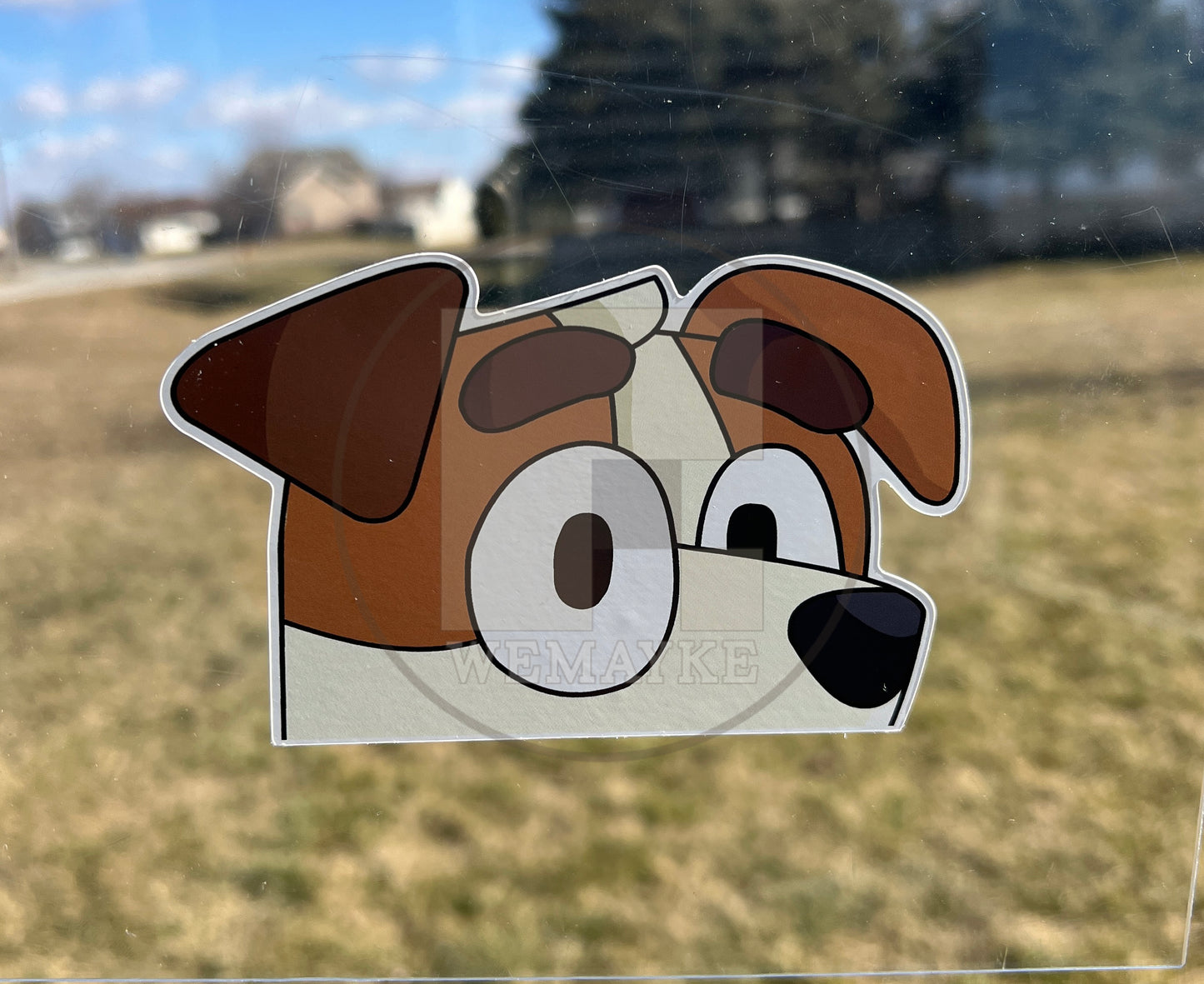 (B157) Brown & White Puppy Peeker - Dog Family Decal / Sticker