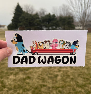 (B100) Dad Wagon With 7 Kids - Dog Family Decal / Sticker