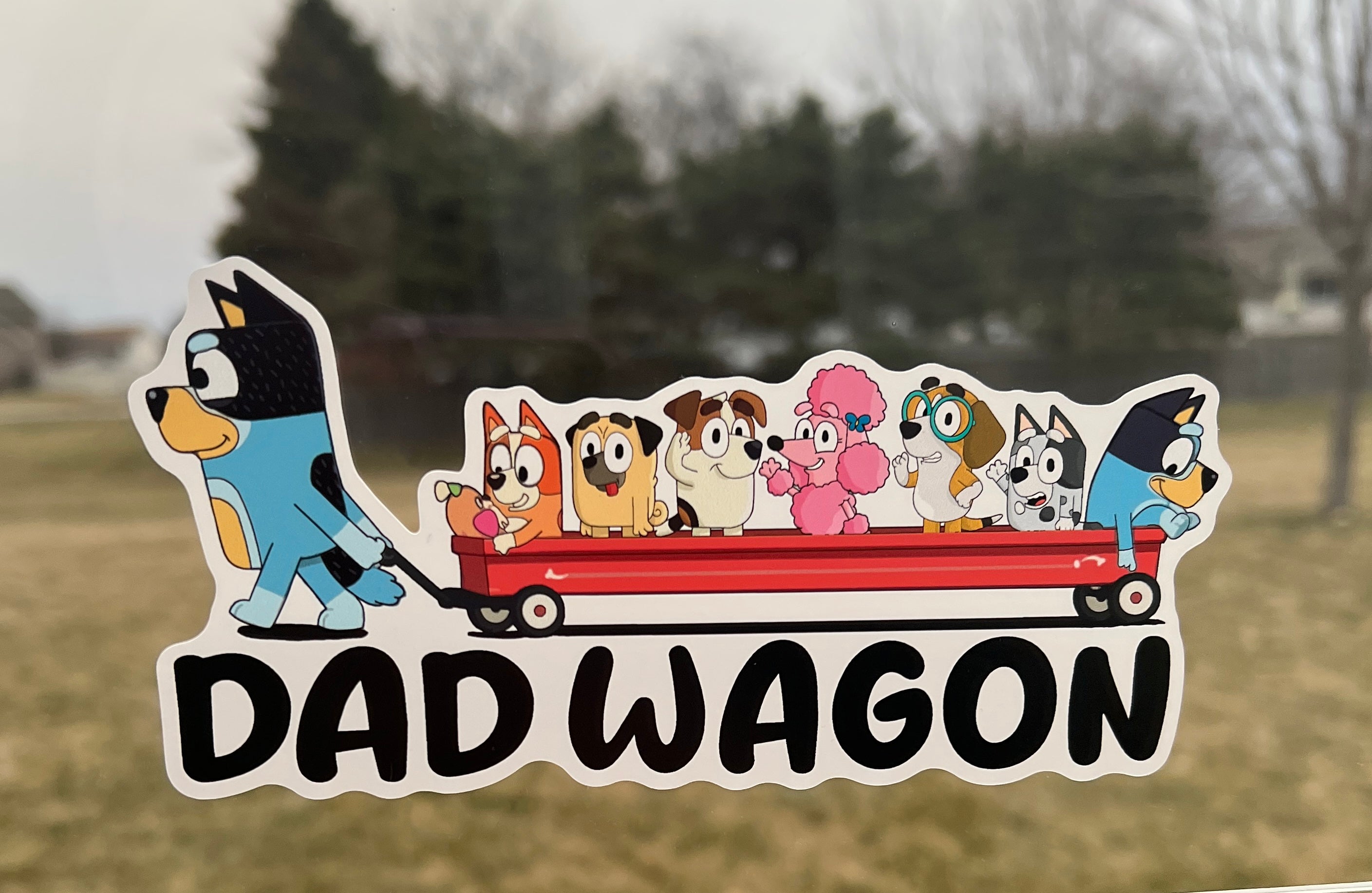 (B100) Dad Wagon With 7 Kids - Dog Family Decal / Sticker