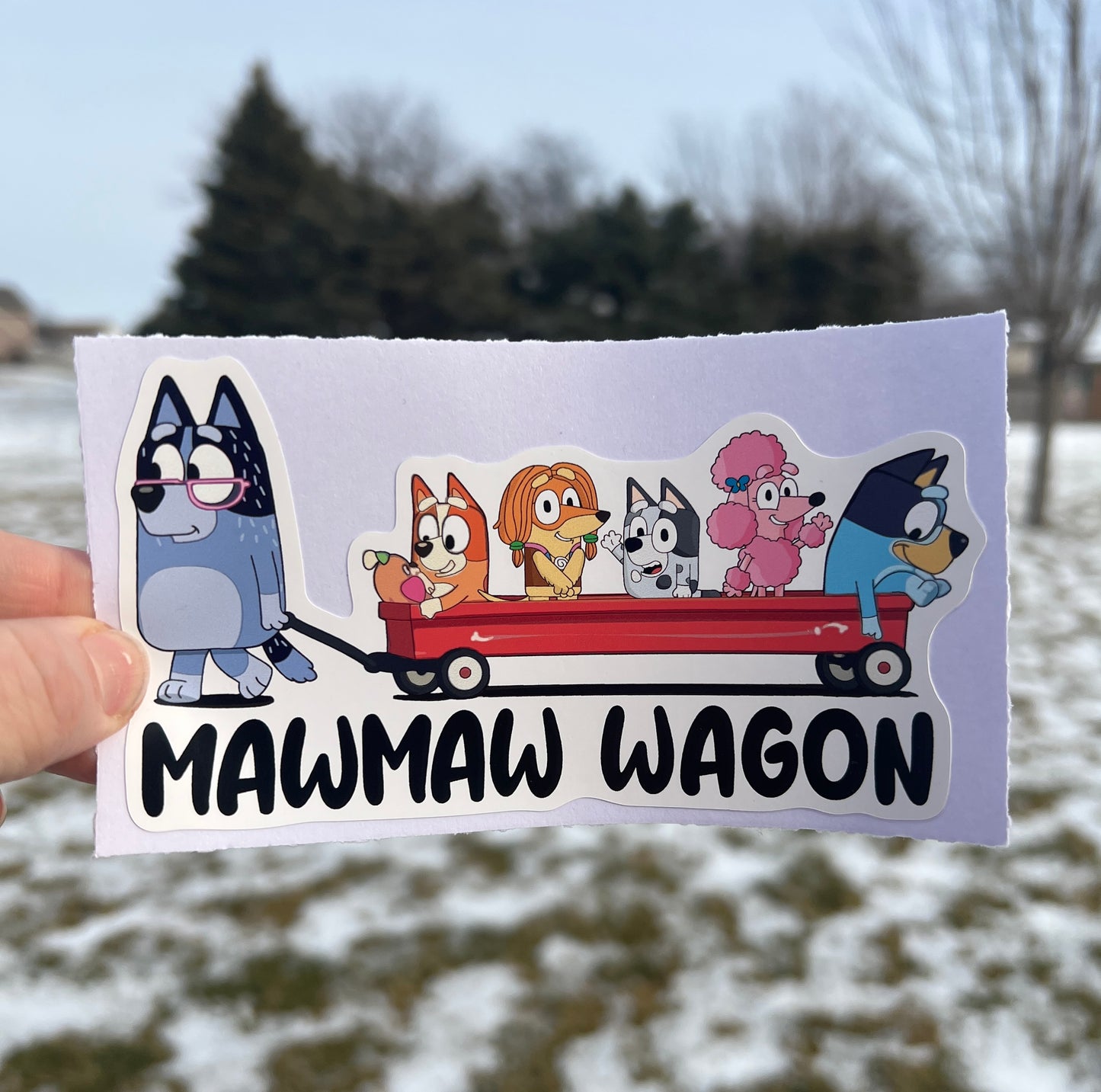 (B108) MawMaw Wagon With 5 Kids - Dog Family Decal / Sticker