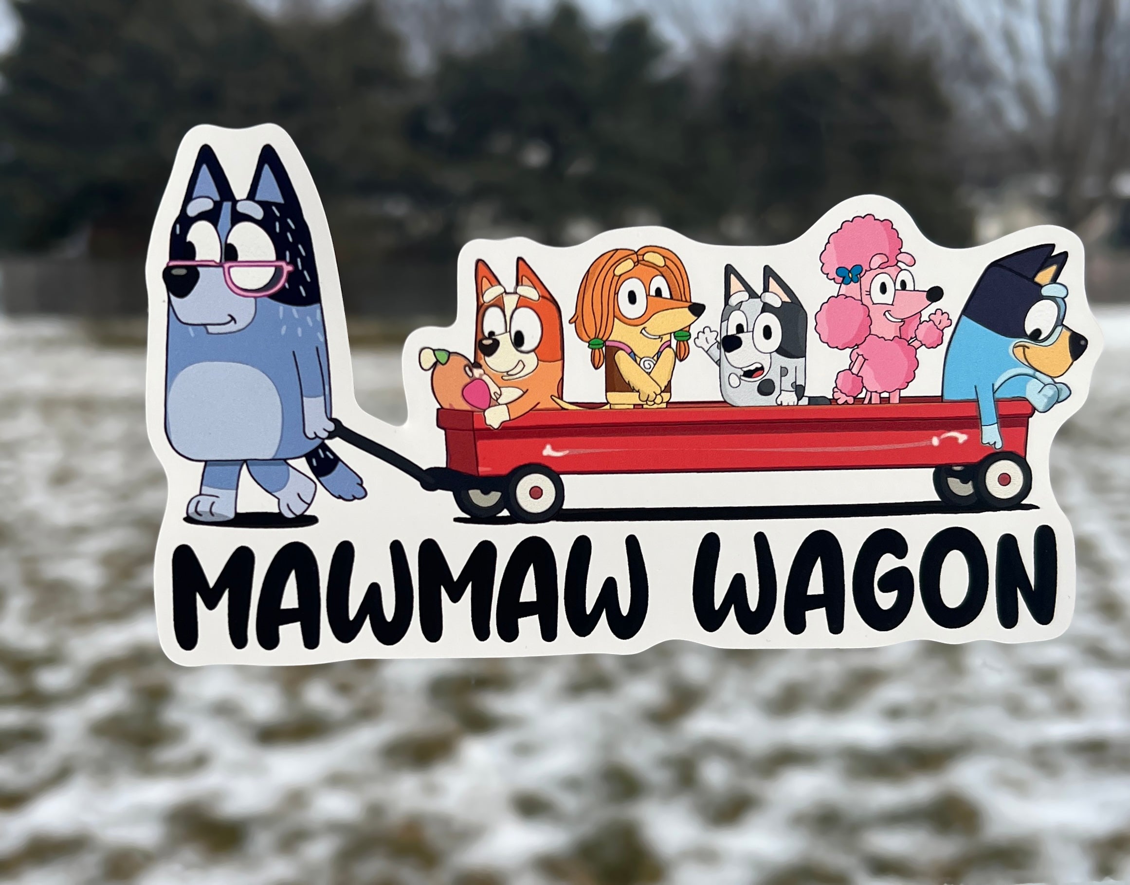 (B108) MawMaw Wagon With 5 Kids - Dog Family Decal / Sticker