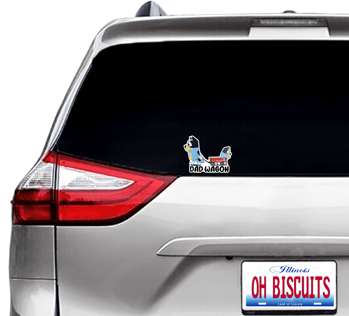 (B112) Dad Wagon With 1 Kid - Dog Family Decal / Sticker