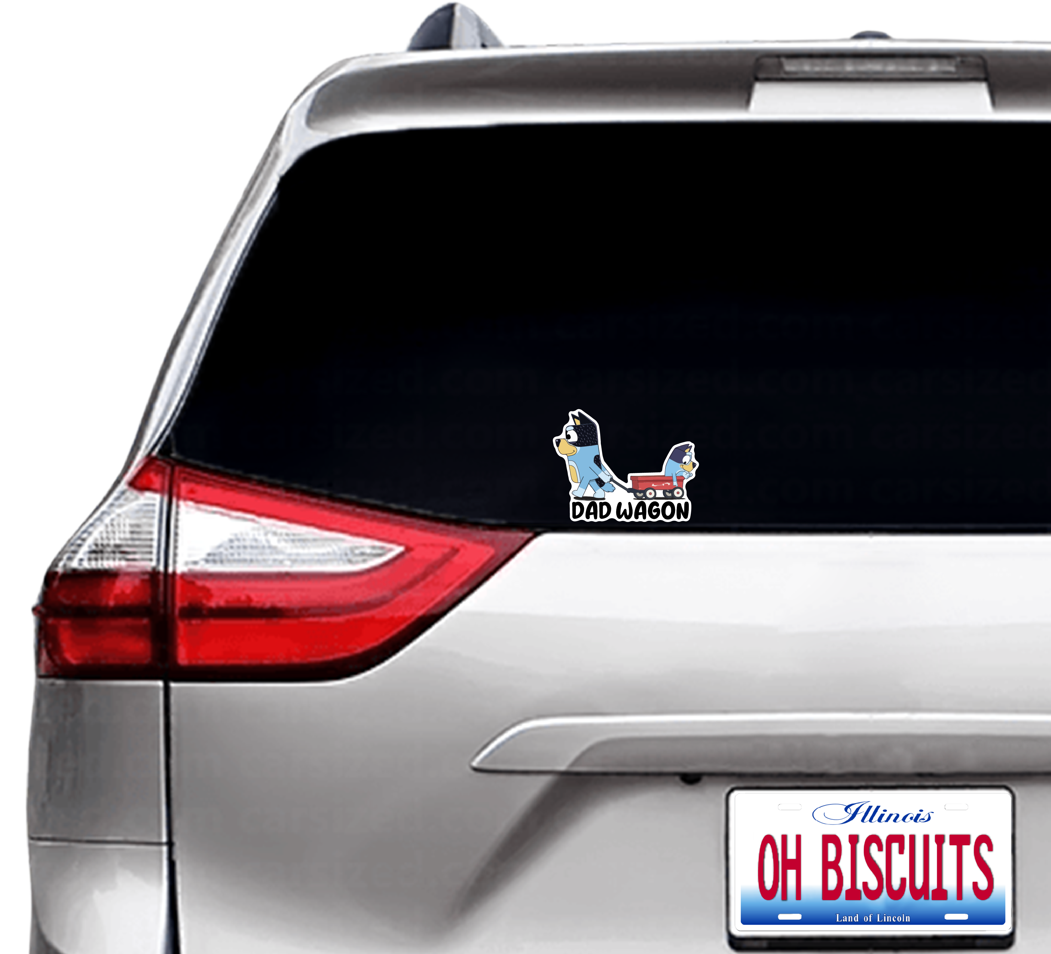 (B112) Dad Wagon With 1 Kid - Dog Family Decal / Sticker